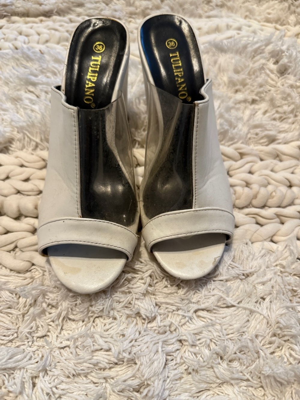 Tulipano White Open-Toe Mule Heels